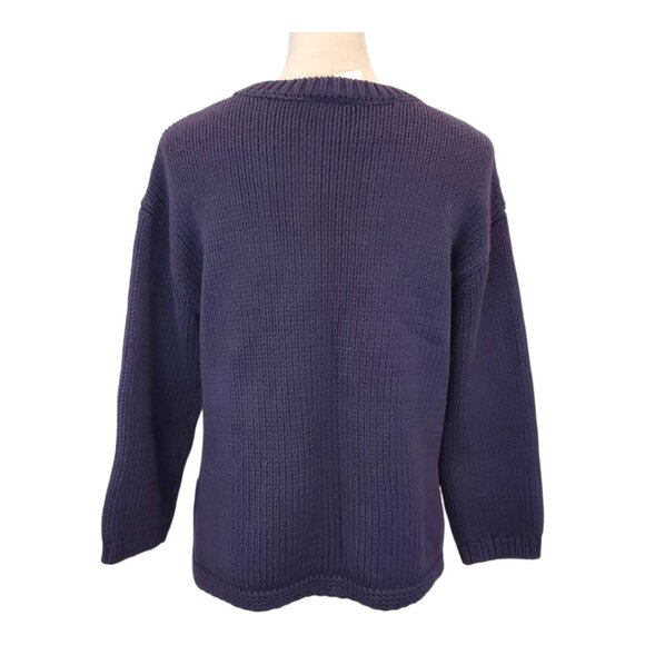 NWT LOFT SZ S Navy Blue Textured Chunky Knit Pullover Crew Neck Sweater - Picture 6 of 7